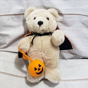 Dakin Halloween Tan Teddy Bear 11" Plush Stuffed Animal Cape Felt Pumpkin 1984